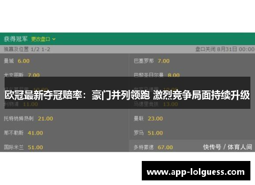欧冠最新夺冠赔率：豪门并列领跑 激烈竞争局面持续升级