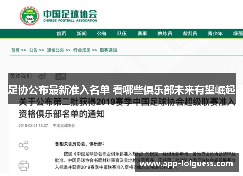 足协公布最新准入名单 看哪些俱乐部未来有望崛起